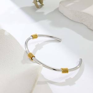 Woven Knot Open <b>Cuff</b> <b>Bracelet</b> - Color Block Textured Design, Elegant Versatile Casual Gathering Jewelry - Product Image 2