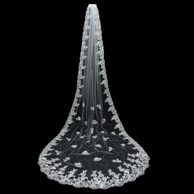 Оптовая поставка европейского и американского кружева для невесты Свадебная Марля с длинным хвостом 3 метра Свадебная марля