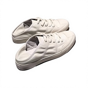 Baskets blanches à semelle épaisse en peau de mouton, en stock, pour femme, polyvalentes, respirantes, à talon fin, semelle souple, face en microfibre - Product Image 1