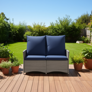 โซฟาหวายโพลีสีเทา 2 ที่นั่ง ปรับเอนได้ เฟอร์นิเจอร์กลางแจ้งที่สะดวกสบาย ดีไซน์ร่วมสมัยทันสมัย - Product Image 2