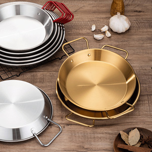 Sartén para Paella Antiadherente de Acero Inoxidable Dorado para Cocina, Restaurante y Hogar, Olla para Mariscos con Doble Asa - Product Image 1