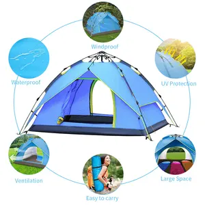 Tenda dome tiup dengan lapisan ganda, tenda berkemah luar ruangan tahan air untuk keluarga besar