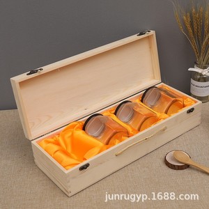 Caja de Madera para Empacar Miel, 4 Botellas, Madera de Pino, Hecha a Mano, Rectangular, Artesanía de Shandong - Product Image 1