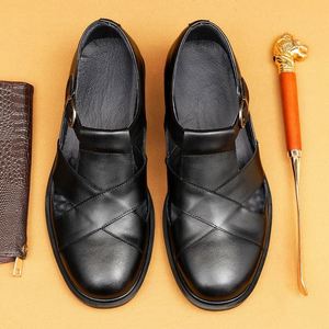 Sandales romaines pour hommes en cuir véritable respirant à bout pointu, chaussures décontractées d'extérieur pour l'automne et l'été, style plage, à lacets - Product Image 4