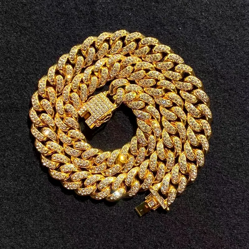2020 Fashion Bling Crystal Cubaanse Collier <span class=keywords><strong>Heupen</strong></span> Hop Gold Plating 12 Mm Volledige Kubieke Cz Miami Cubaanse Collier
