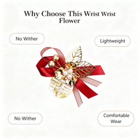 Corsage Pergelangan Tangan Buatan dari Mutiara Logam Merah, Hiasan Tangan Berhiaskan Rhinestone dengan Motif Kebahagiaan Ganda Cina untuk Pengiring Pengantin dan Pengantin Wanita.