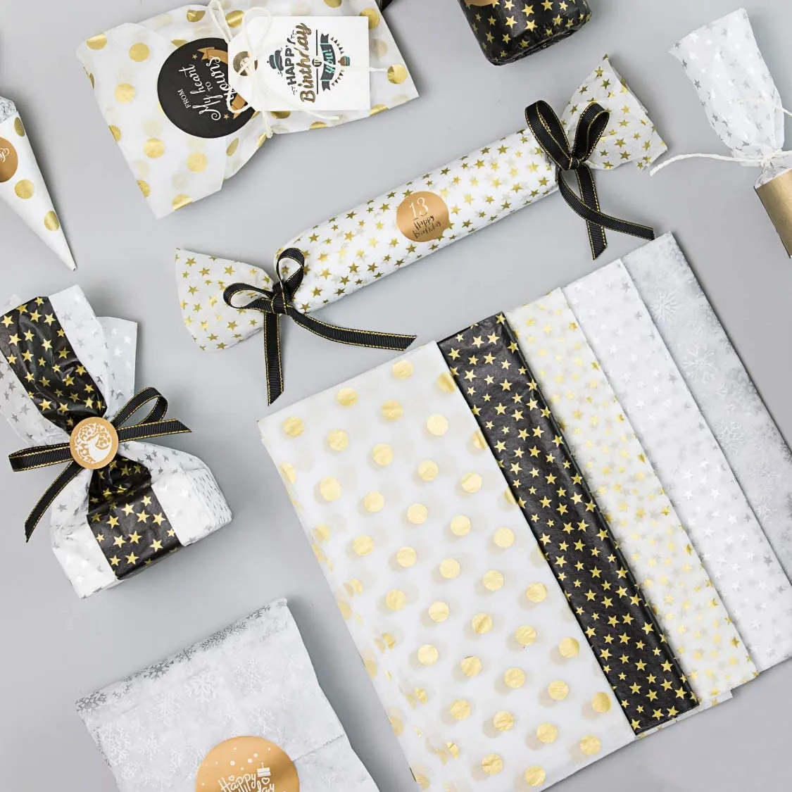 Luxus benutzer definierte Goldfolie gemusterte dekorative Verpackung Seidenpapier Geschenk Geschenk papier
