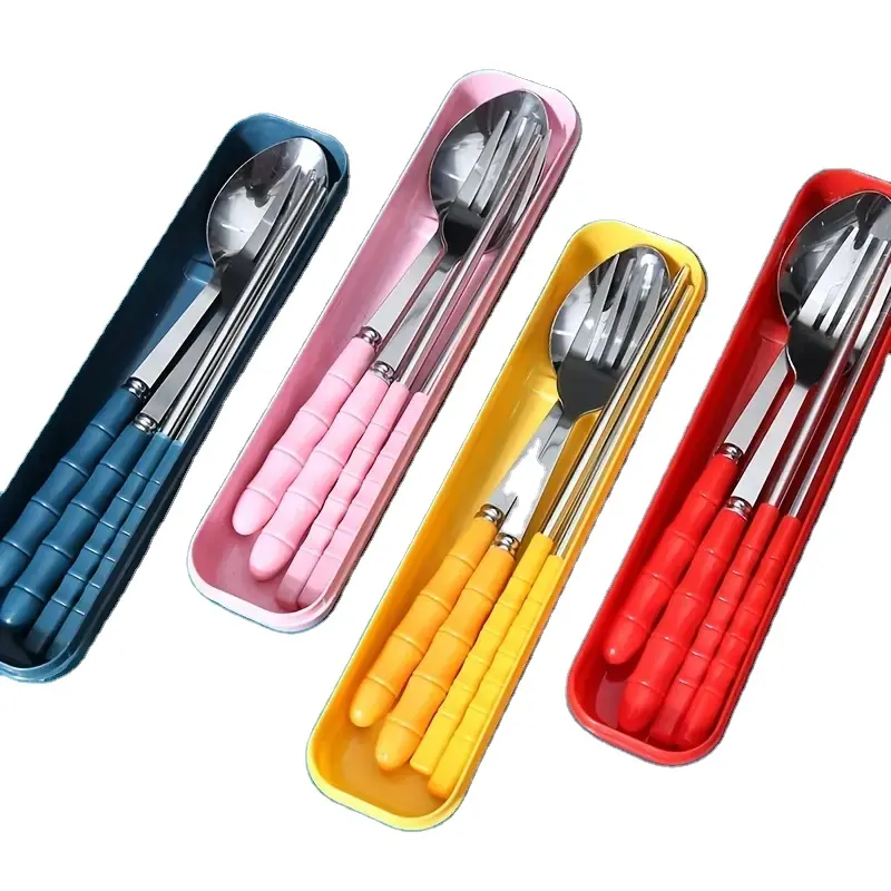 Conjunto de utensílios de mesa portátil com caixa, conjunto de 4 peças em aço inoxidável - Utensílios de mesa reutilizáveis, lancheira com garfos, colheres, pauzinhos