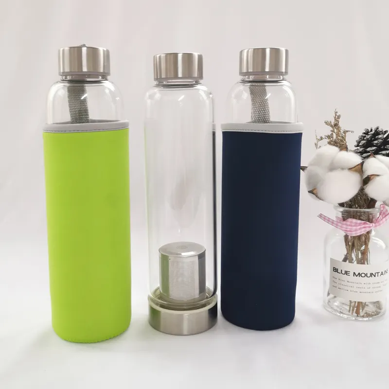 Los mejores productos comerciales vaso de agua botella de agua de plata de vidrio de borosilicato moderno para llenar agua
