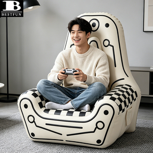 Fauteuil de jeu gonflable confortable, canapé-lit d'appoint à motif damier avec poche latérale pour chambre à coucher et mobilier de détente pour adultes - Product Image 4