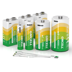 Baterías GMCELL de Iones de Litio USB-C AA AAA C Tamaño D 6F22 1.5V Recargables (6F22) - Product Image 1