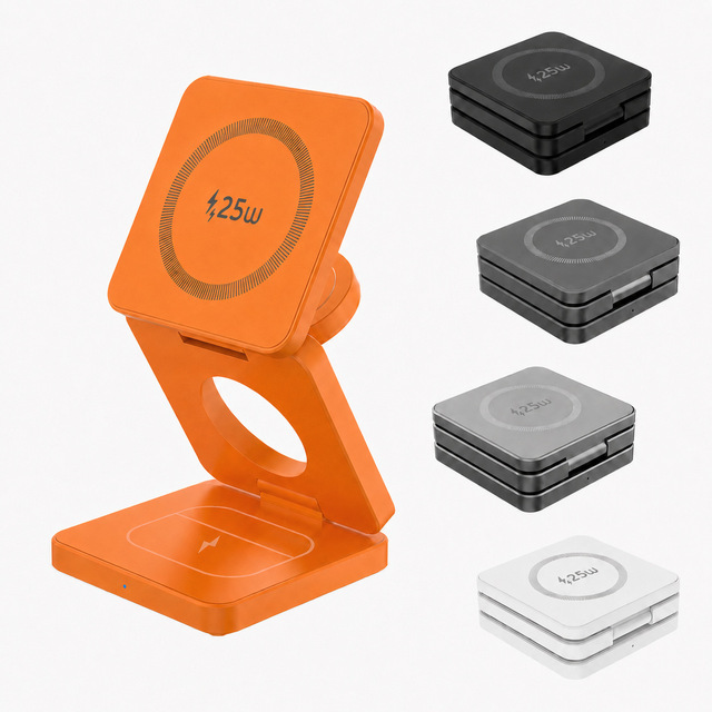 Foldable Magnetic 3 in 1 Wireless Charger .2 25W Fast Charging Dock for iPhone Earbuds Watch Source Factory