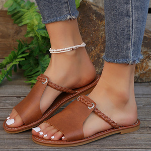 Pantofole <span class=keywords><strong>da</strong></span> <span class=keywords><strong>spiaggia</strong></span> in tessuto <span class=keywords><strong>da</strong></span> <span class=keywords><strong>donna</strong></span> 2024 europeo americano in tinta unita taglie forti <span class=keywords><strong>sandali</strong></span> <span class=keywords><strong>da</strong></span> esterno con soletta in PU per l'estate - Product Image 5