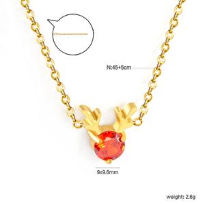 Collares de circonita roja al por mayor de fábrica, collares de acero inoxidable impermeables con baño de oro PVD de 18 quilates, collar de rubí con diseño de asta de ciervo - Product Image 2