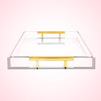 Plateau moderne en acrylique avec poignées en acier inoxydable poli or, léger, pour la décoration de la maison, table basse, présentoir à maquillage et parfums