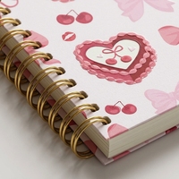 Carnet Coquette Rose Nœud Cœur Cerise Esthétique Journal Spirale pour Filles Papeterie Mignonne Féminine Étudiante Vente en Gros