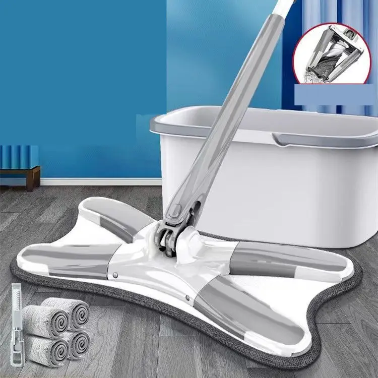Mão livre lavar substituir esfregão 360 rotação torção mop X microfibra espremedor piso plano limpeza esfregão com balde dobrável
