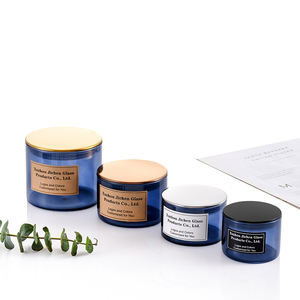 Jarra vacía de vidrio con tapa de metal negro, vela de cera de soja <span class=keywords><strong>azul</strong></span> recta de alto borosilicato, 3oz 5oz 7oz 10oz 12oz 15oz 20oz - Product Image 5