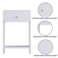 Table de chevet moderne en bois à bords festonnés avec tiroir et étagère ouverte, design durable et écologique pour chambre à coucher et hôtel