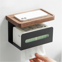 Tempat Tisu Toilet Gantung Dinding Stainless Steel, Tempat Tisu Kamar Mandi Ganda Dengan Penyimpanan Kayu