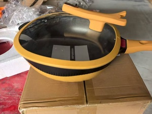 Poêle à frire 32 cm en aluminium avec revêtement antiadhésif de haute qualité, grande poêle à frire jaune profonde avec couvercles, vente en <span class=keywords><strong>gros</strong></span> - Product Image 4