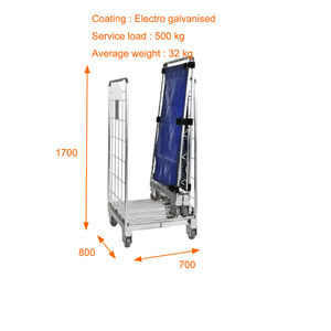 Chariot à main pliable à deux côtés en acier Q235 léger 700x800, cage à roulettes H1700/H1950 pour le transport et le stockage - Product Image 3