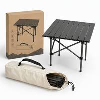 Table de camping pliante carrée noire à lames rétractables avec sac de rangement gratuit, cadre métallique, table portable imperméable pour l'extérieur