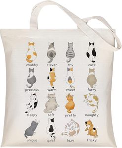 Sac fourre-tout en toile <span class=keywords><strong>Louise</strong></span> Maelys pour femmes, motif chat mignon, en coton, pour l'école, le shopping, la plage, les courses, réutilisable, sac à bandoulière - Product Image 1