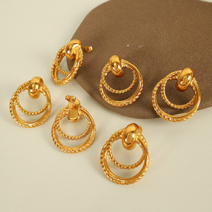 Pendientes de aro de doble espiral de estilo europeo, chapados en oro, de acero de titanio para mujer, joyería de moda para fiesta EH623 - Product Image 1