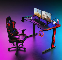 Bureau de jeu pour ordinateur gamer de haute qualité avec lumières RGB en forme de T et crochet pour écouteurs
