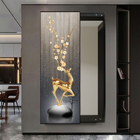 Miroir mural en verre Cerf Doré, Panneau décoratif Scène Naturelle pour Entrée, Salon, Hôtel, Intérieurs Modernes