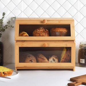 Bamboo Bread <b>Box</b> Double Layer Kitchen Storage For Food And Sundries Desktop Use - Product Image 4