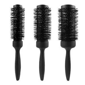 Vente en gros, brosse à cheveux ronde, salon noir, brosse ionique en céramique avec poignée en plastique