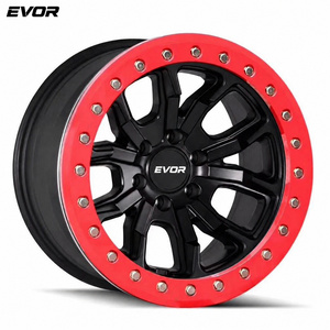 ล้อออฟโรด EVOR <span class=keywords><strong>สี</strong></span>แดงดำ 5 รู 6 ก้าน ขอบล้อ Beadlock 5X120 5X112 สำหรับรถ <span class=keywords><strong>SUV</strong></span> - Product Image 1