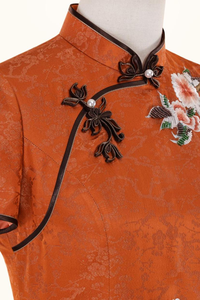 Levendig oranje traditionele <span class=keywords><strong>Chinese</strong></span> slim-fit lente/herfst/winter dagelijkse cheongsam volwassen <span class=keywords><strong>Chinese</strong></span> qipao met schuine kraaggesp - Product Image 2