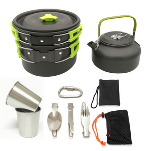 SP2682 Portable Outdoor Camping Cookware Set Aluminum Cooking Pot Pan Kettle Utensil Mess Kit With Storage Bag