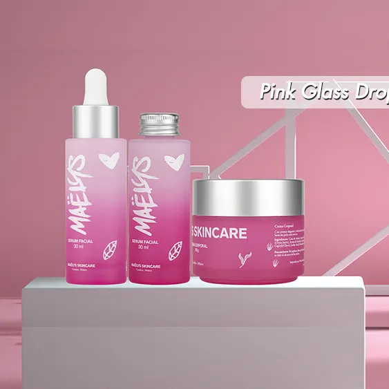 High-End leere Kosmetik verpackung 30ml rosa Glas Serum flasche matt Silber Tropfer 1 Unze Hautpflege ätherische Öl Tropf flaschen