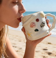 Tasse en céramique Coquillage 250ml 300ml, Tasse à café style nordique, thème plage et océan, Cadeau unique, Mug de bureau gaufré