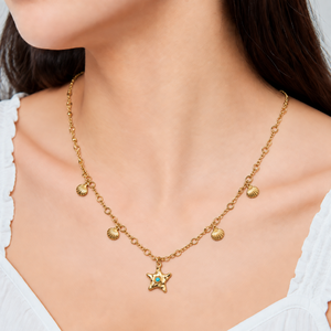 Shell Charm Star Necklace Stainless Steel 14K <b>Gold</b> Vacuum Plated Blue Zircon Pendant <b>Gold</b> and Silver Colors - Product Image 5
