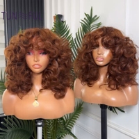 Perruques sans colle en cheveux naturels vietnamiens bruts, qualité 12A, SDD, bouclées et rebondissantes, fabriquées à la machine, 100% cheveux humains avec frange pour femmes noires