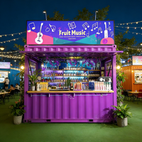 Vivid Purple Coated Metal Container Featuring Wood Counter and Open Tiered Storage Shelves