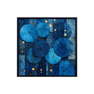 New Abstract Blue Lotus Leaf Wall Art <strong>Large</strong> <strong>Framed</strong> Minimalist Geometric 3D Embossed Leather Texture Wall Art Living Room - Product Image 4
