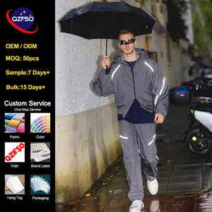 QZFSO Custom Logo Techwear Tracksuit Men Reflective High Visibility Streetwear Windbreaker <b>Jacket</b> and Pants 2 Piece Set - Product Image 1
