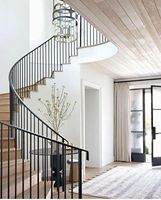 Rampe d'escalier en fer Tanlong pour escaliers intérieurs courbes, balustrade en bois massif et acier