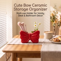 Organisateur en céramique mignon à double compartiment pour coiffeuse, décoration de salle de bain, support multi-usage pour pinceaux de maquillage, pot de fleurs, cadeau pour la maison