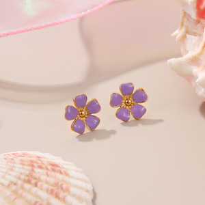 Ensembles de bijoux tendance pour enfants, en acier inoxydable plaqué or 18 carats, avec fleurs roses et violettes, cœurs et nœuds, comprenant collier, bague et bracelet pour filles - Product Image 6