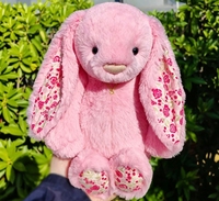 Boneka Kelinci Jellcatt UK Pink Bashful Bunny dengan Telinga dan Cakar Bermotif Bunga, Boneka Kelinci Lembut dengan Telinga dan Cakar yang Dapat Digerakkan