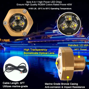 Luce LED Subacquea ad Alta Efficienza 40W IP68 per Piscina, <span class=keywords><strong>Spa</strong></span>, Yacht, Impermeabile, in Bronzo, con Telecomando e App - Product Image 2