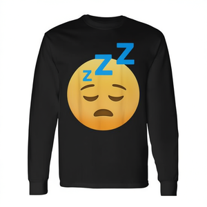 T-shirt unisexe à manches longues avec emoticône endormie, col rond, impression numérique, promotionnel pour adultes - Product Image 2