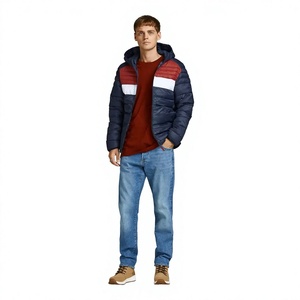 Blouson matelassé à capuche pour homme, coupe-vent, color block, hiver, décontracté, fermeture éclair, rembourrage polyester, coupe classique - Product Image 3